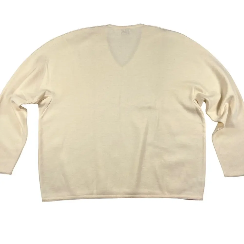St. Croix Knits Cream Zephyr 100% Merino Wool V-Neck Pullover Sweater Size XXL